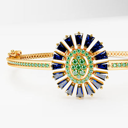 The Sunburst Bangle - Sapphire & Emerald Statement Bracelet by Gehnok