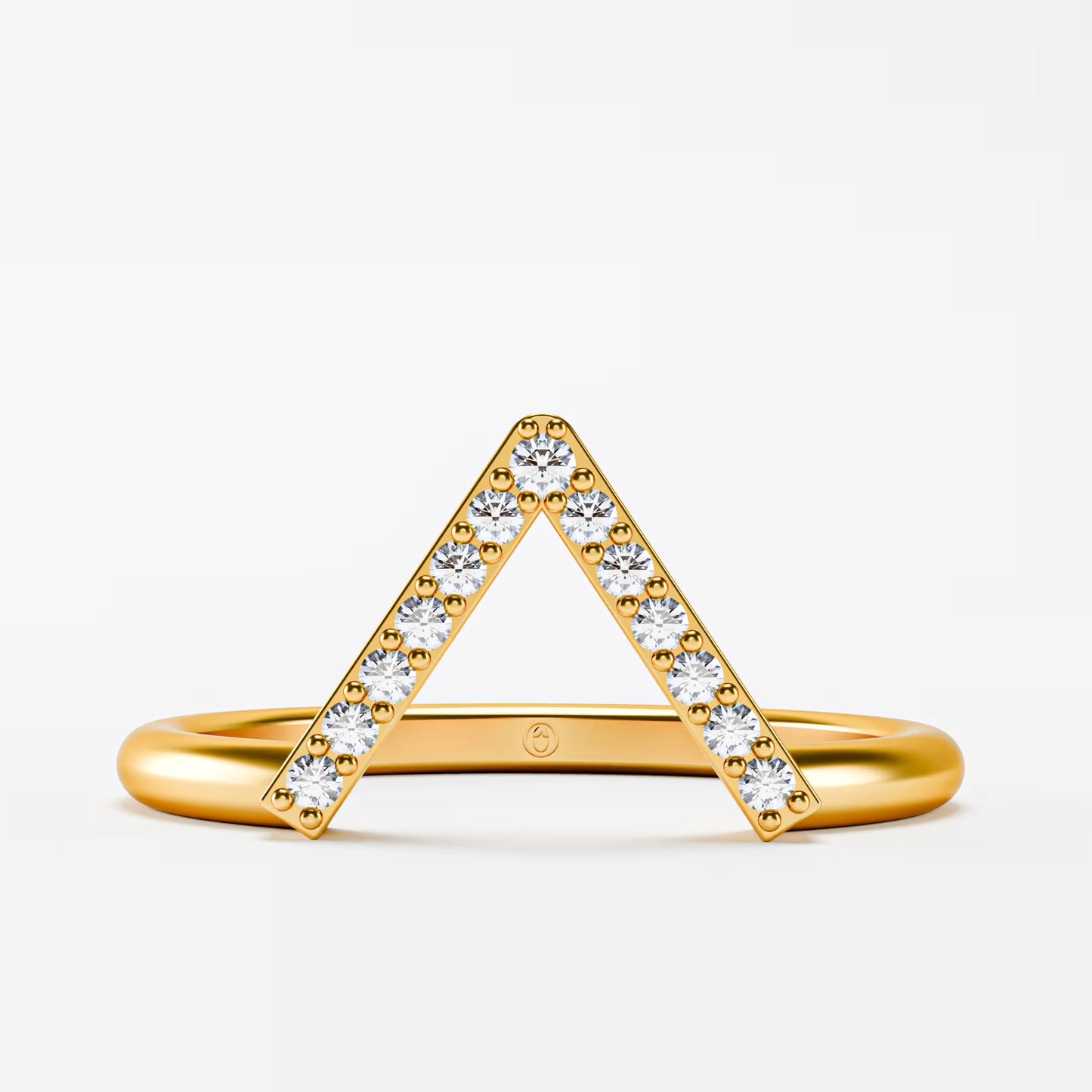 Geometric Pavé Chevron Band - Gold Diamond Triangle Ring