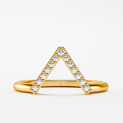 Geometric Pavé Chevron Band - Gold Diamond Triangle Ring