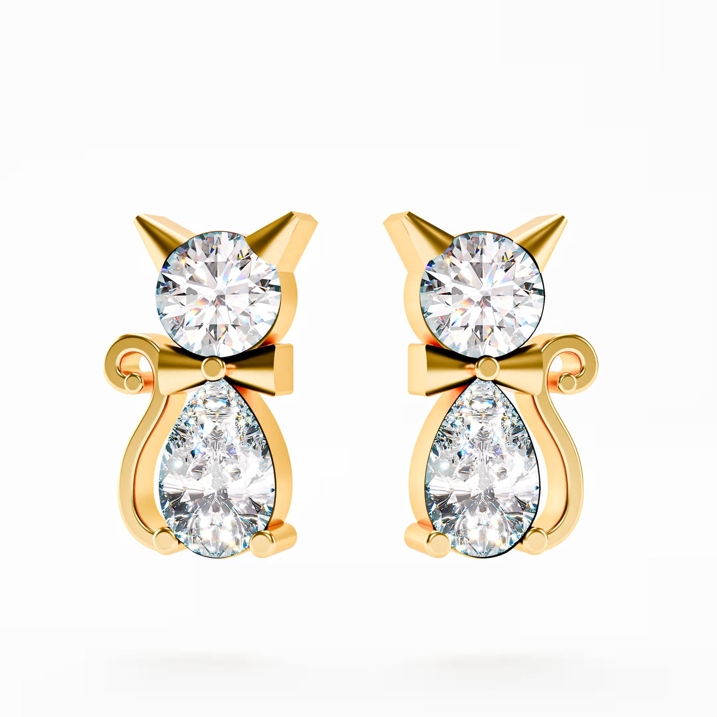 The Kitty - Diamond Cat Stud Earrings by Gehnok