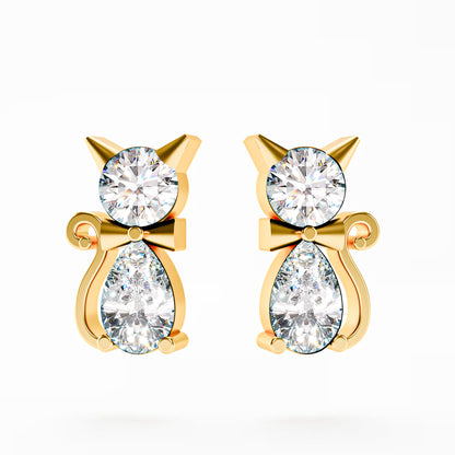 The Kitty - Diamond Cat Stud Earrings by Gehnok
