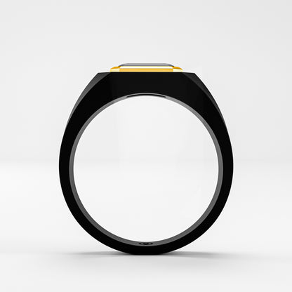 The Onyx Signet - Black Diamond Gold Bezel Ring