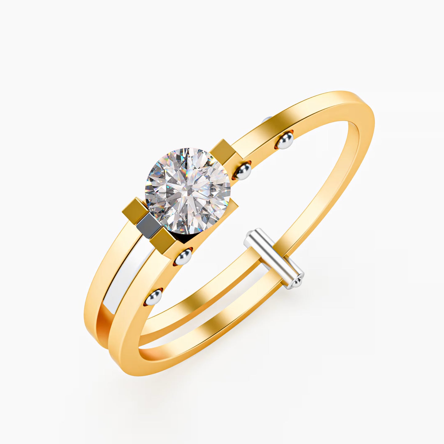 Double Rail Open-Shank Solitaire Ring