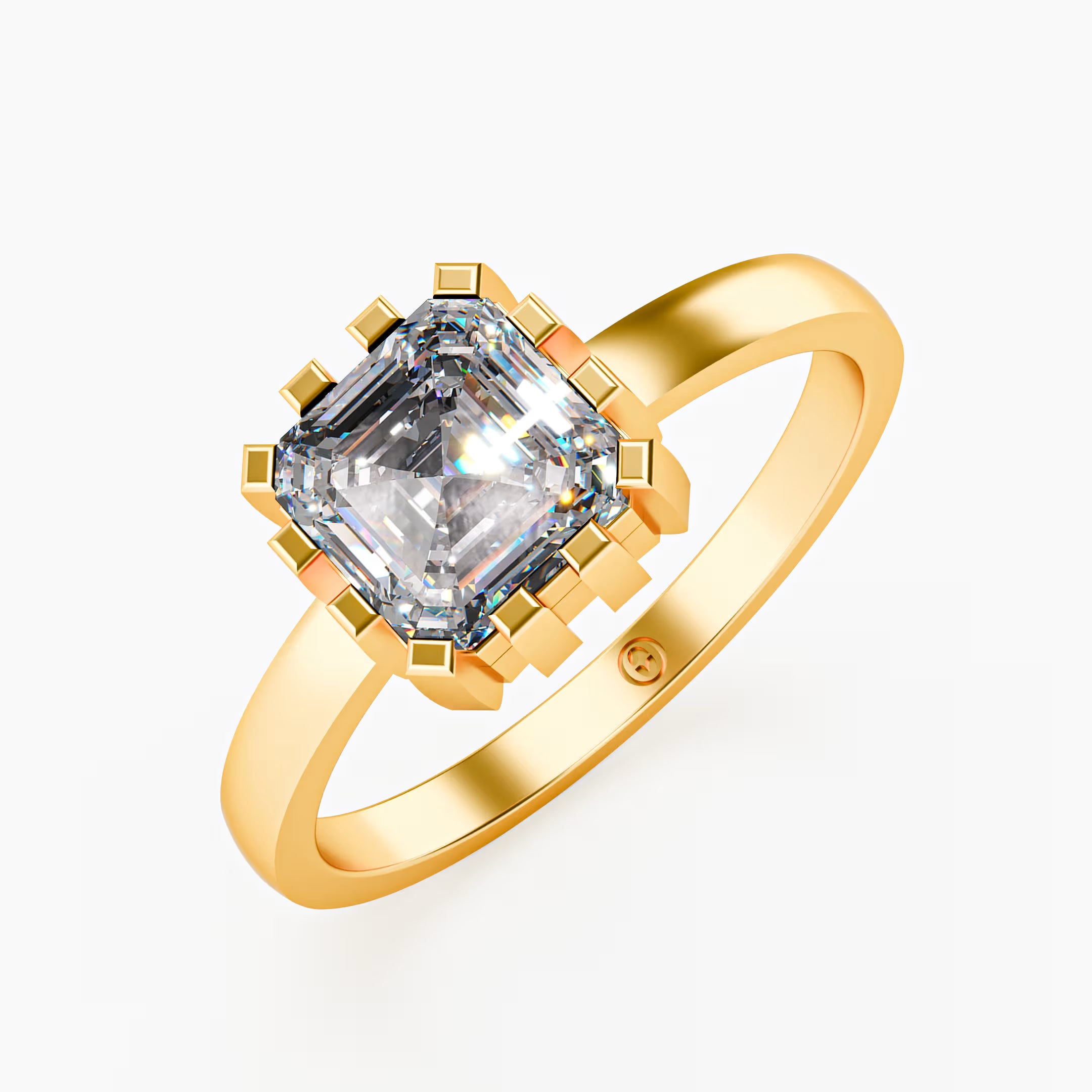 The Asscher -  Art Deco Geometric Cage Asscher Cut Diamond Ring