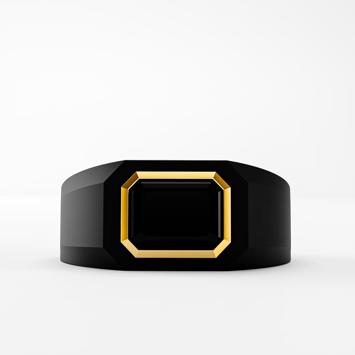 The Onyx Signet - Black Diamond Gold Bezel Ring