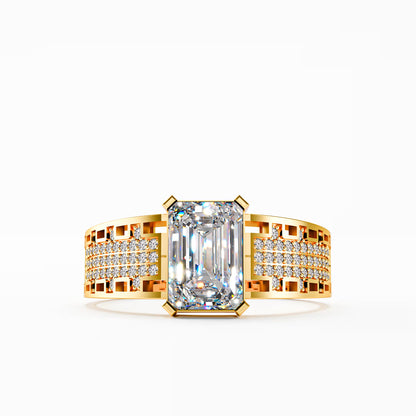 The Lattice - Men's Emerald Cut Diamond & Pavé Ring