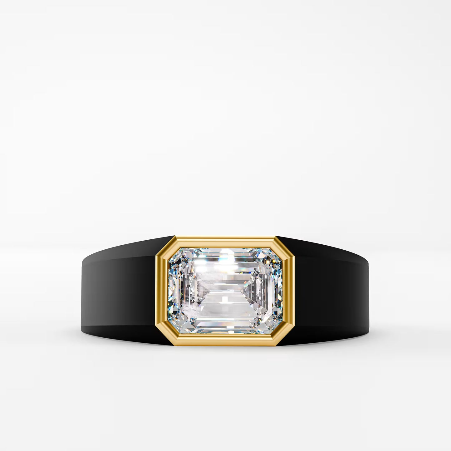 The Onyx Crown - Emerald Cut Diamond Ring on Black Onyx Band