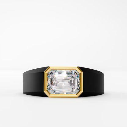 The Onyx Crown - Emerald Cut Diamond Ring on Black Onyx Band