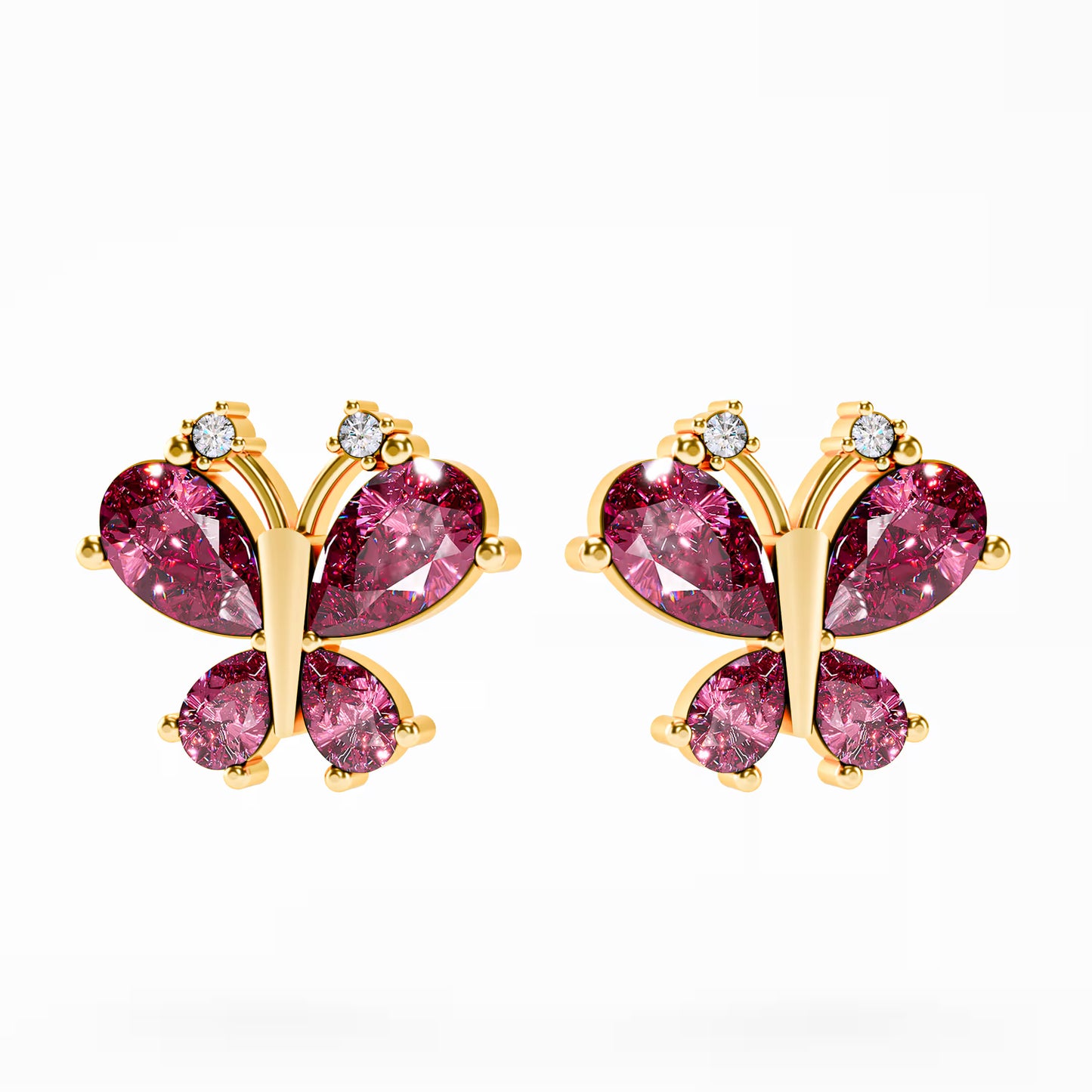 The Butterfly - Pink Gemstone & Diamond Stud Earrings by Gehnok