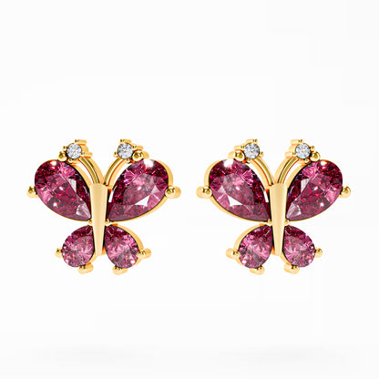 The Butterfly - Pink Gemstone & Diamond Stud Earrings by Gehnok