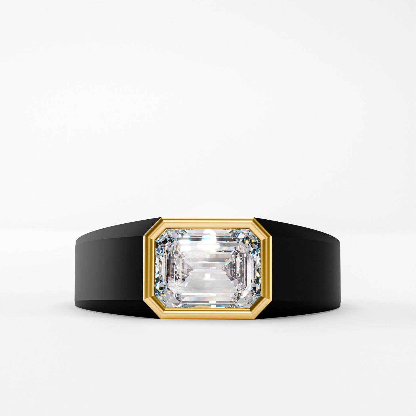 The Onyx Crown - Emerald Cut Diamond Ring on Black Onyx Band