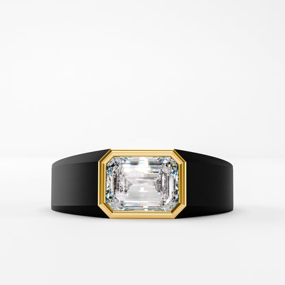 The Onyx Crown - Emerald Cut Diamond Ring on Black Onyx Band