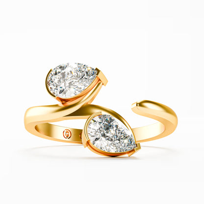 The Toi et Moi - Twin Pear Diamond Open Cuff Ring