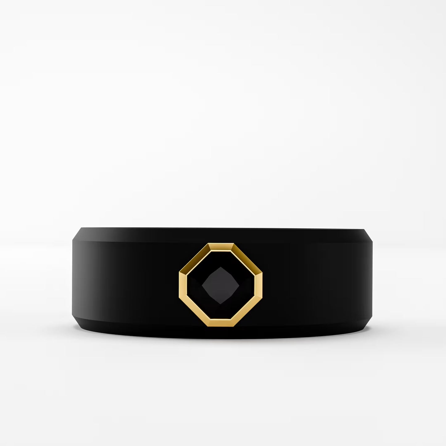 The Onyx Hex - Black Diamond Octagon Bezel Ring