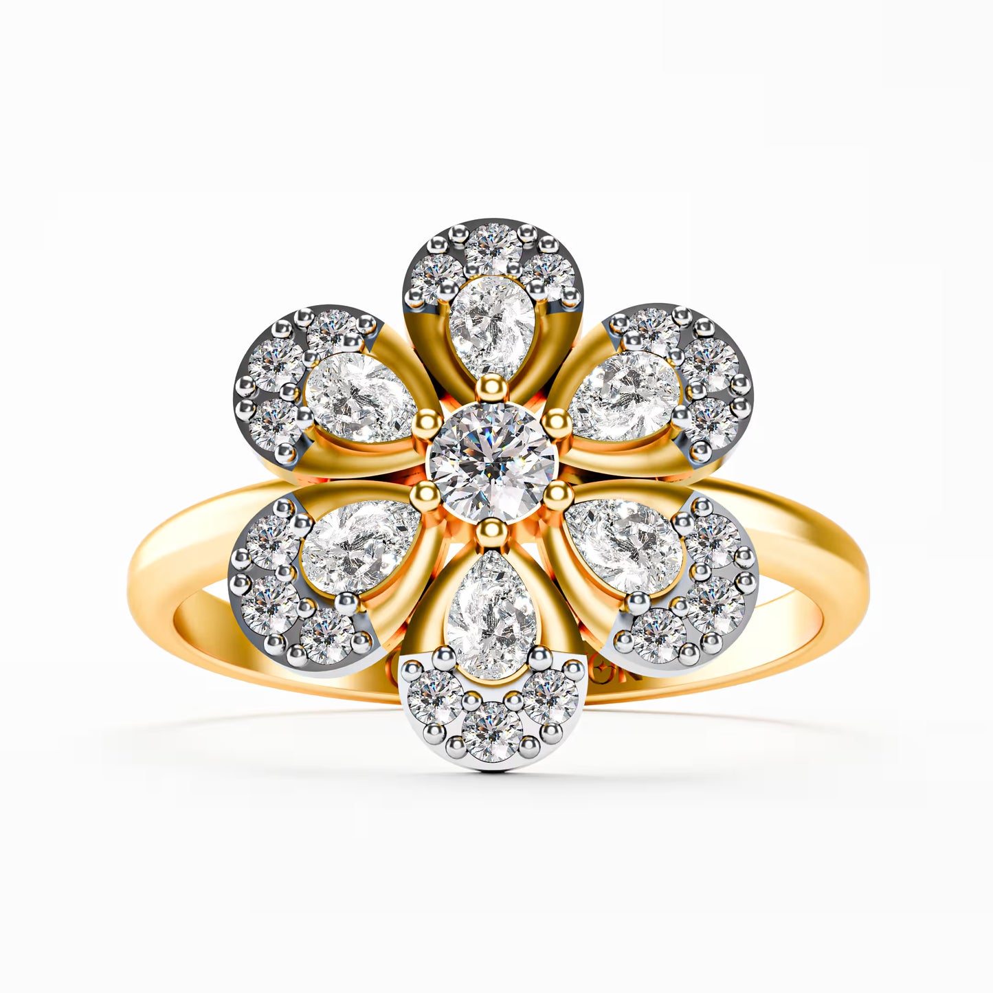The Blossom - Two-Tone Gold Floral Diamond Cluster Ring by Gehnok