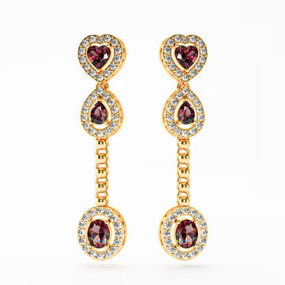 The Cascade - Garnet Diamond Halo Tiered Drop Earrings