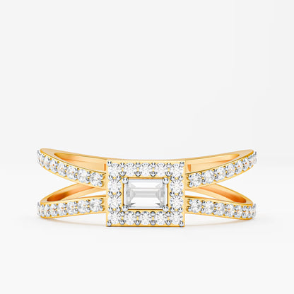 Emerald-Cut Halo Ring, Double Criss-Cross Pavé Band