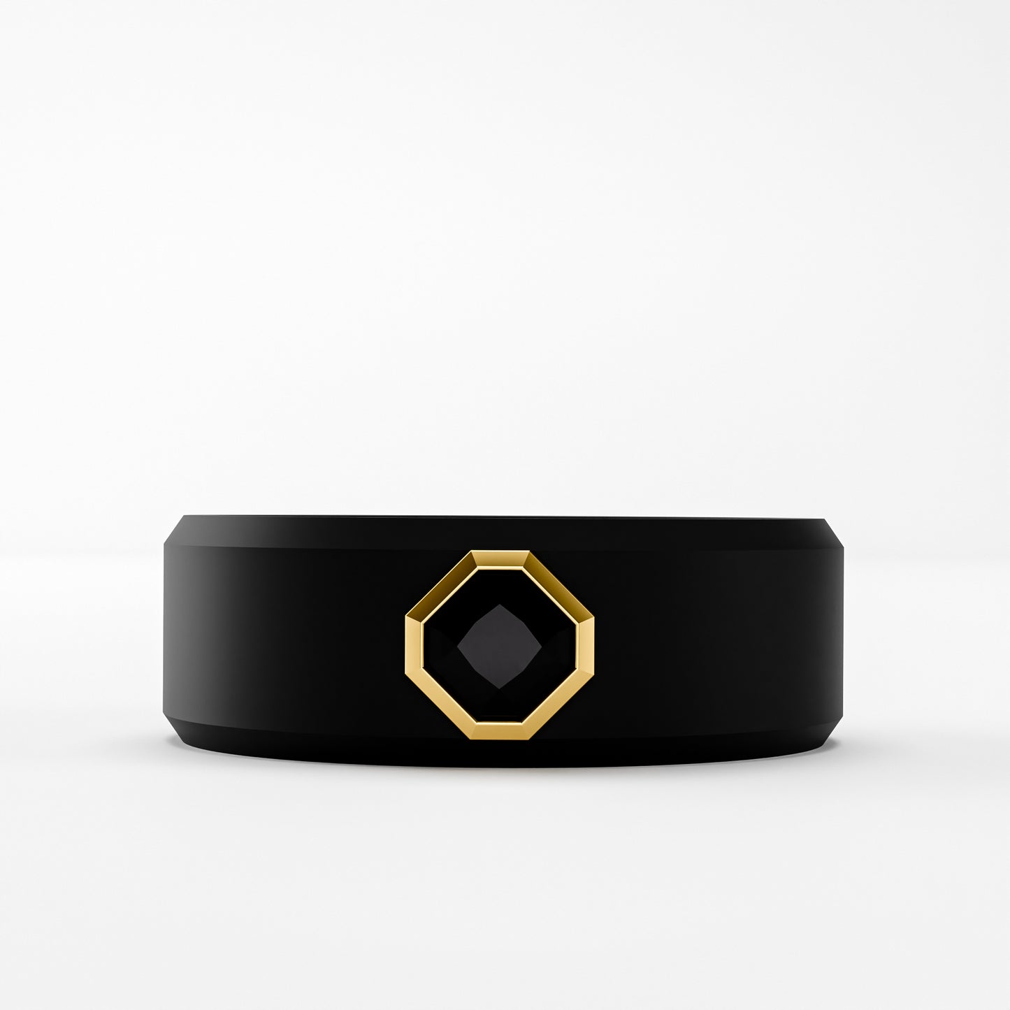 The Onyx Hex - Black Diamond Octagon Bezel Ring
