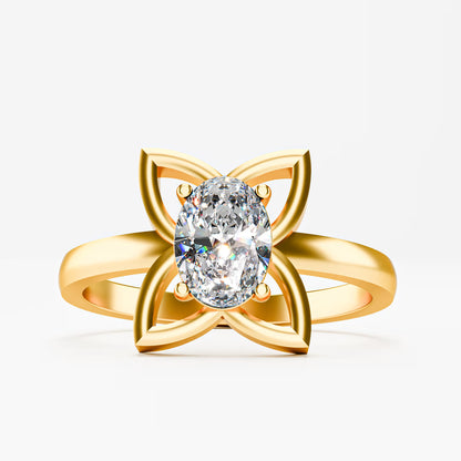 Lotus Four-Petal Solitaire Ring