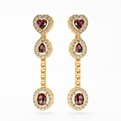 The Cascade - Garnet Diamond Halo Tiered Drop Earrings by Gehnok