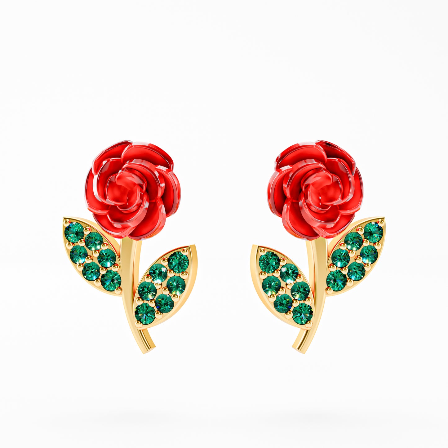 The Red Rose - Enamel Rose Stud Earrings by Gehnok