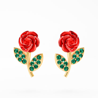 The Red Rose - Enamel Rose Stud Earrings by Gehnok
