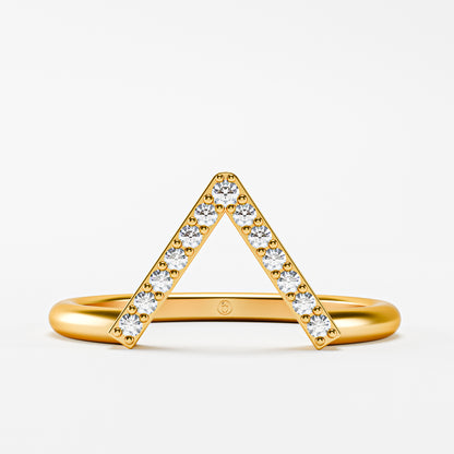 14K Solid Gold Diamond Chevron Ring | Geometric V-Shape Pavé Diamond Band | Stackable Wedding Ring | Anniversary Gift for Her | Minimalist Fine Jewelry