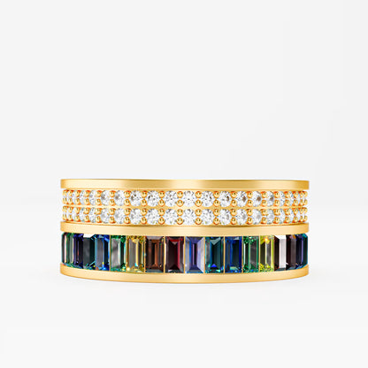 The Rainbow Eternity - Baguette Gemstone & Diamond Pave Ring