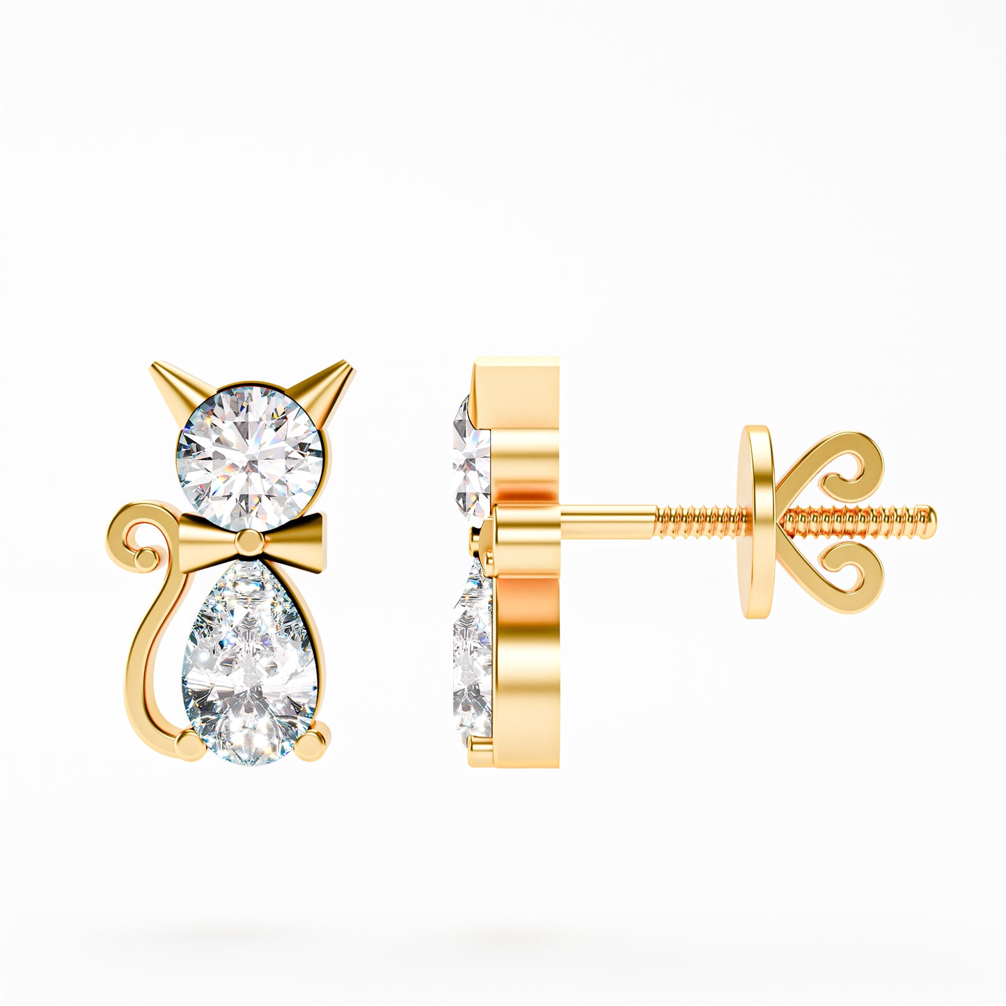 The Kitty - Diamond Cat Stud Earrings by Gehnok