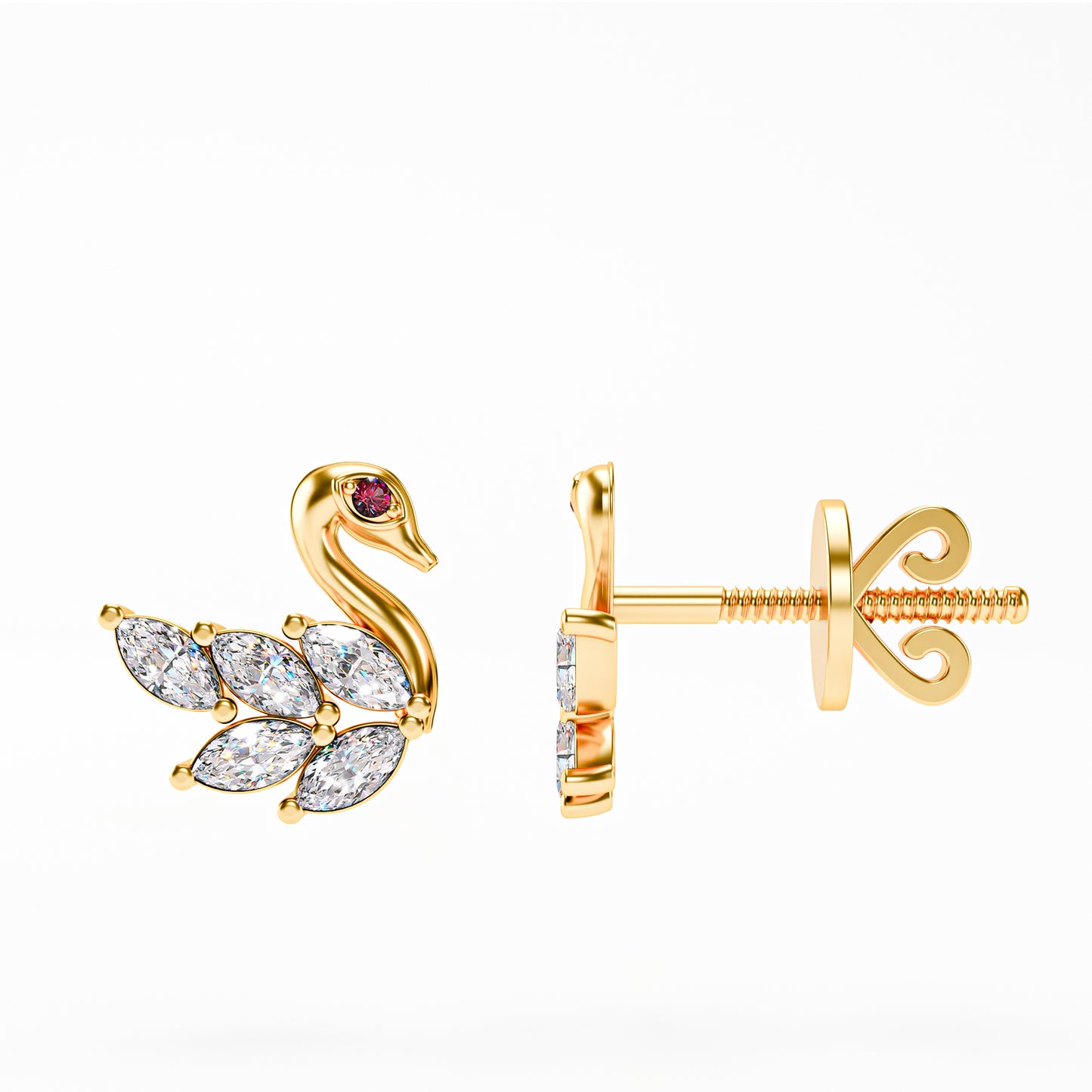 The Swan - Marquise Diamond Swan Stud Earrings by Gehnok