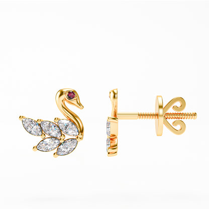 The Swan - Marquise Diamond Swan Stud Earrings by Gehnok