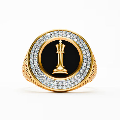 The King - Chess King Diamond Signet | onyx Ring by Gehnok