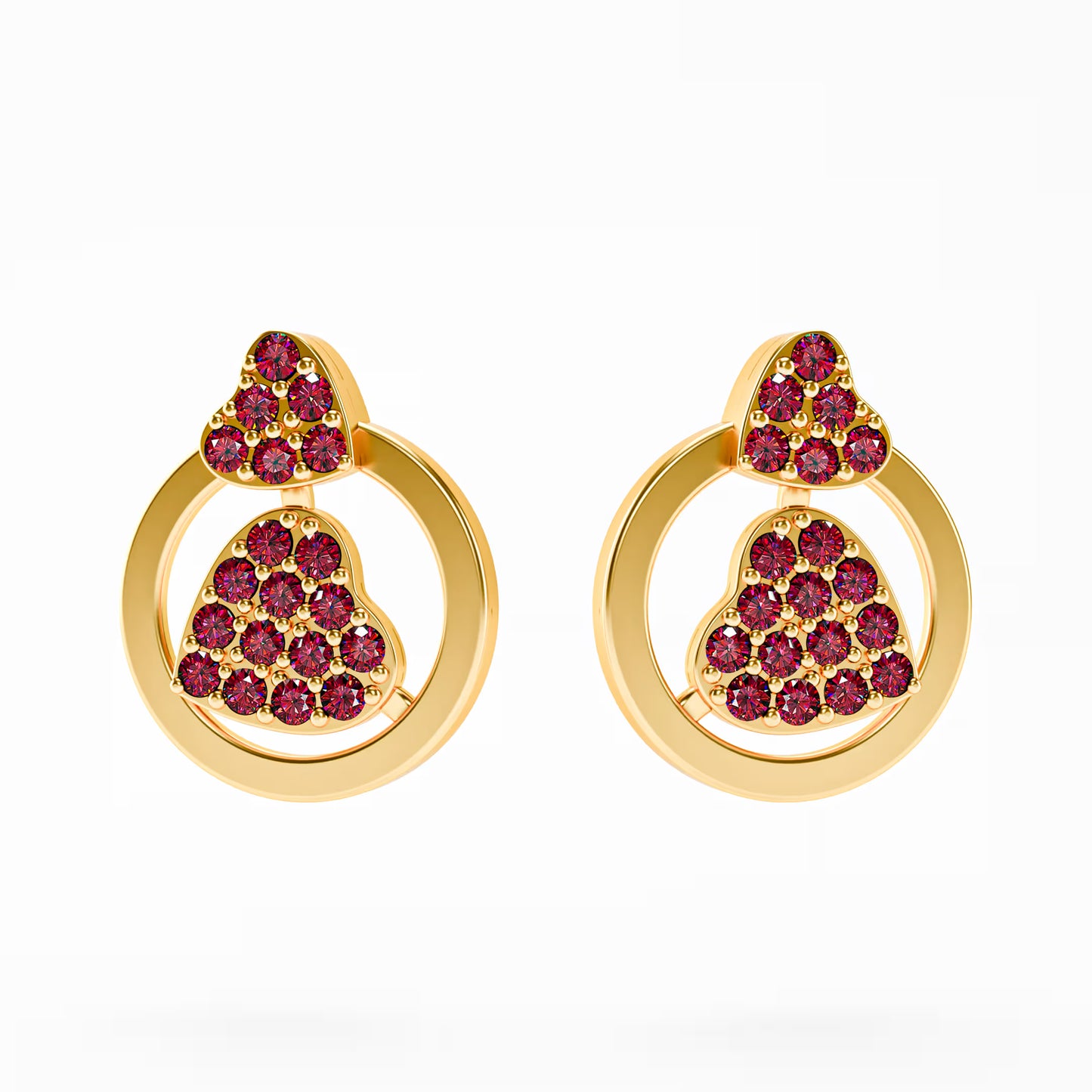 The Double Heart - Ruby Pavé Heart Circle Stud Earrings
