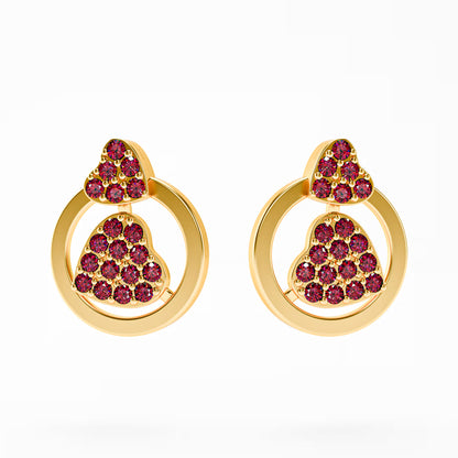 The Double Heart - Ruby Pavé Heart Circle Stud Earrings