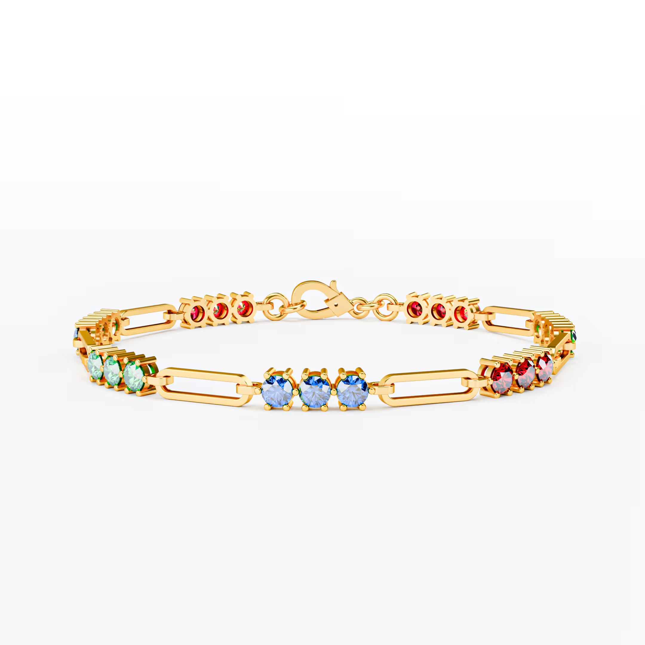 The Prism - Women's Rainbow Multi-Color Gemstone Paperclip Chain Bracelet