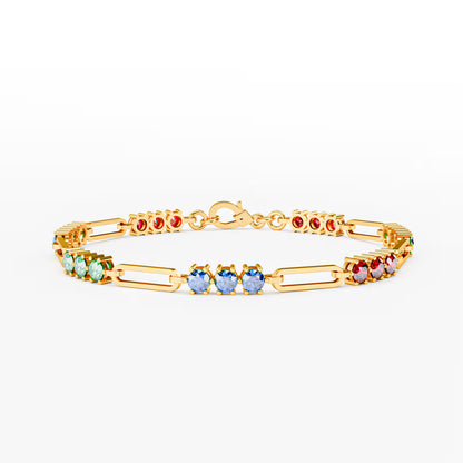 The Prism - Women's Rainbow Multi-Color Gemstone Paperclip Chain Bracelet