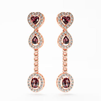 The Cascade - Garnet Diamond Halo Tiered Drop Earrings