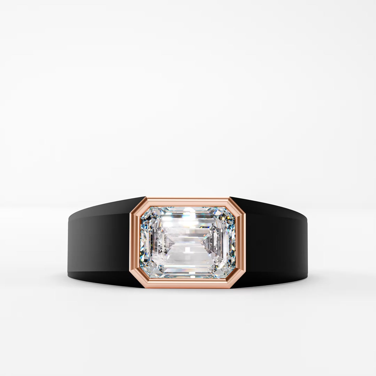 The Onyx Crown - Emerald Cut Diamond Ring on Black Onyx Band
