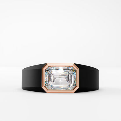 The Onyx Crown - Emerald Cut Diamond Ring on Black Onyx Band