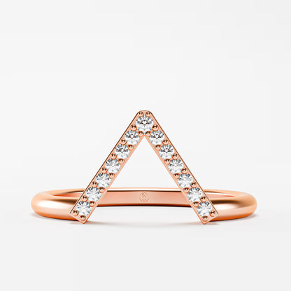 Geometric Pavé Chevron Band - Gold Diamond Triangle Ring