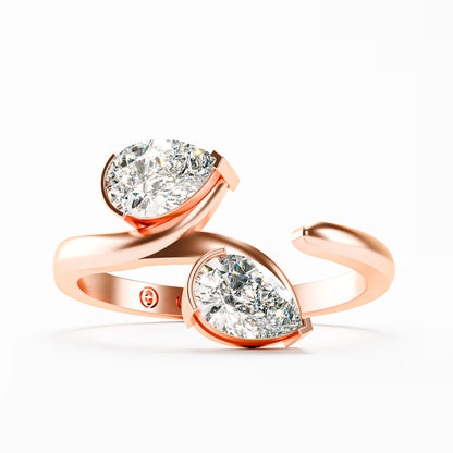 The Toi et Moi - Twin Pear Diamond Open Cuff Ring