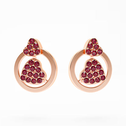 The Double Heart - Ruby Pavé Heart Circle Stud Earrings