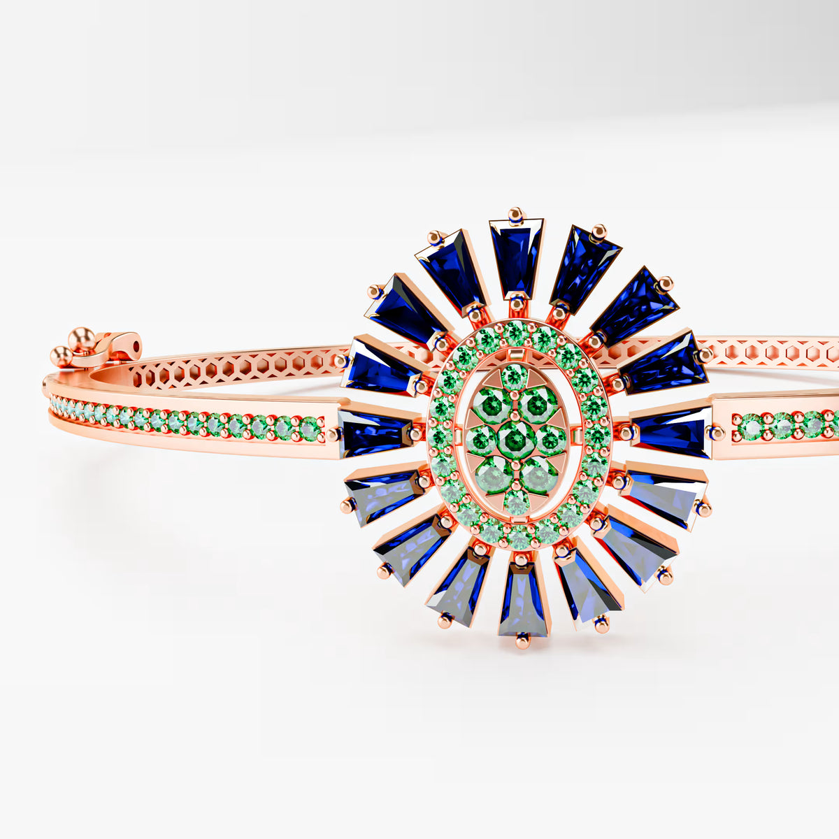 The Sunburst Bangle - Sapphire & Emerald Statement Bracelet by Gehnok
