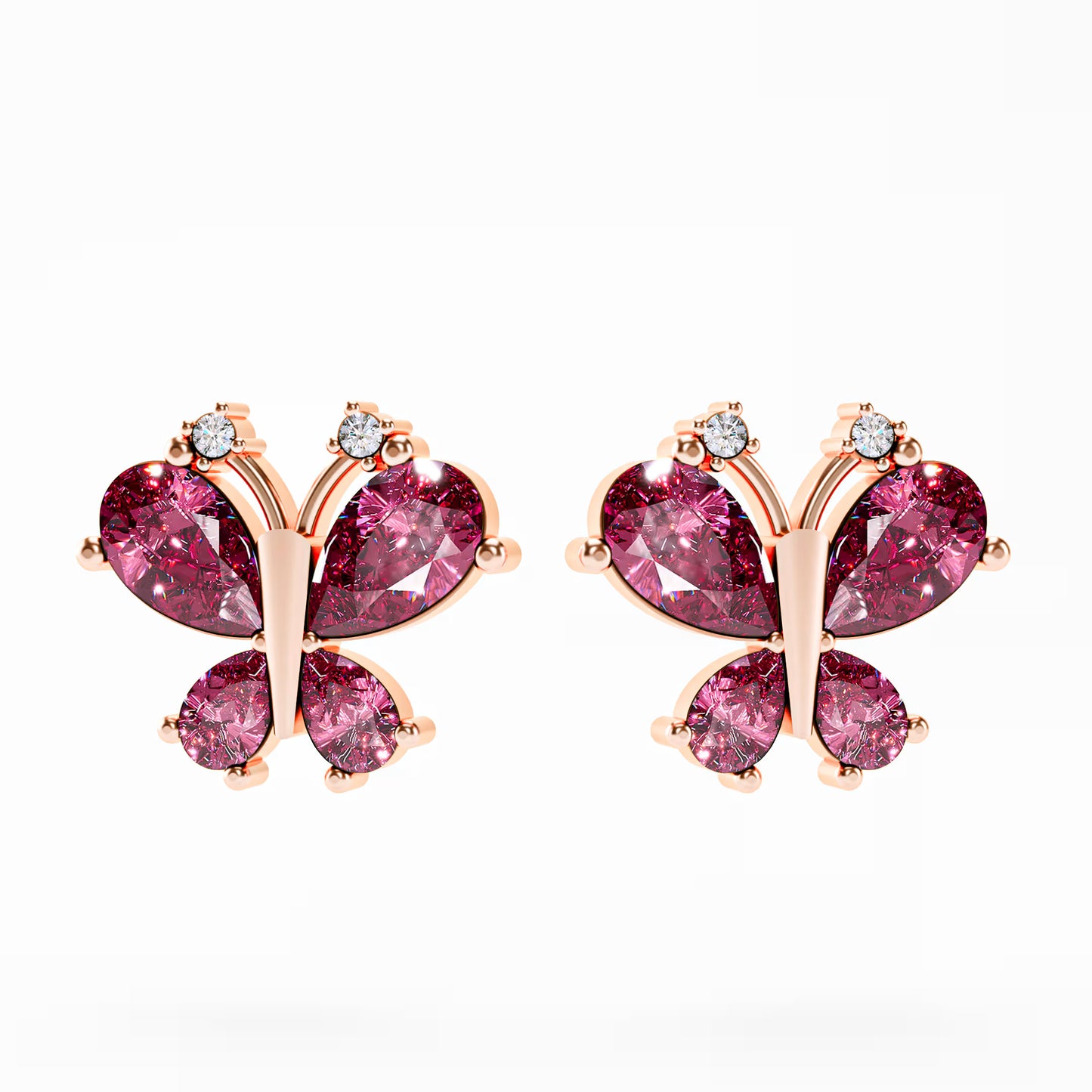 The Butterfly - Pink Gemstone & Diamond Stud Earrings by Gehnok