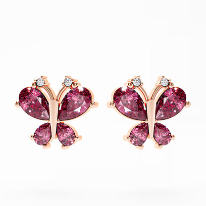 The Butterfly - Pink Gemstone & Diamond Stud Earrings by Gehnok