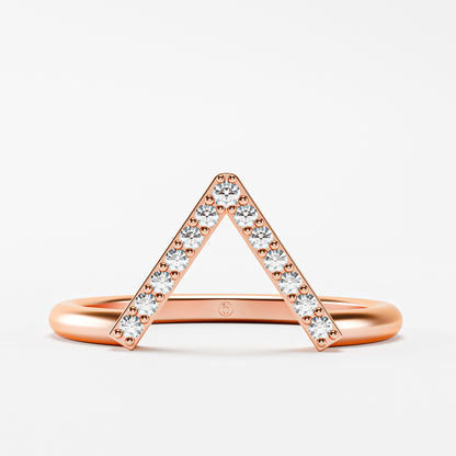 Geometric Pavé Chevron Band - Gold Diamond Triangle Ring