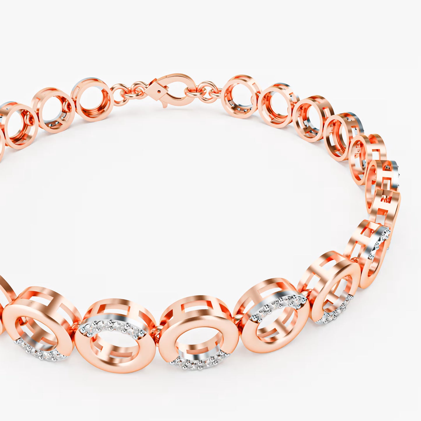 The Circle Link - Two-Tone Gold Diamond Pavé Geometric Bracelet