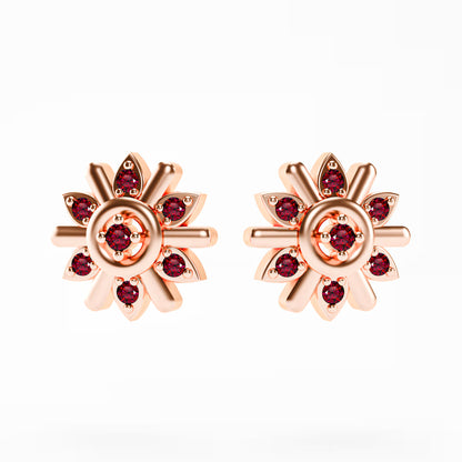 The Compass Star - Ruby Sunburst Stud Earrings by Gehnok
