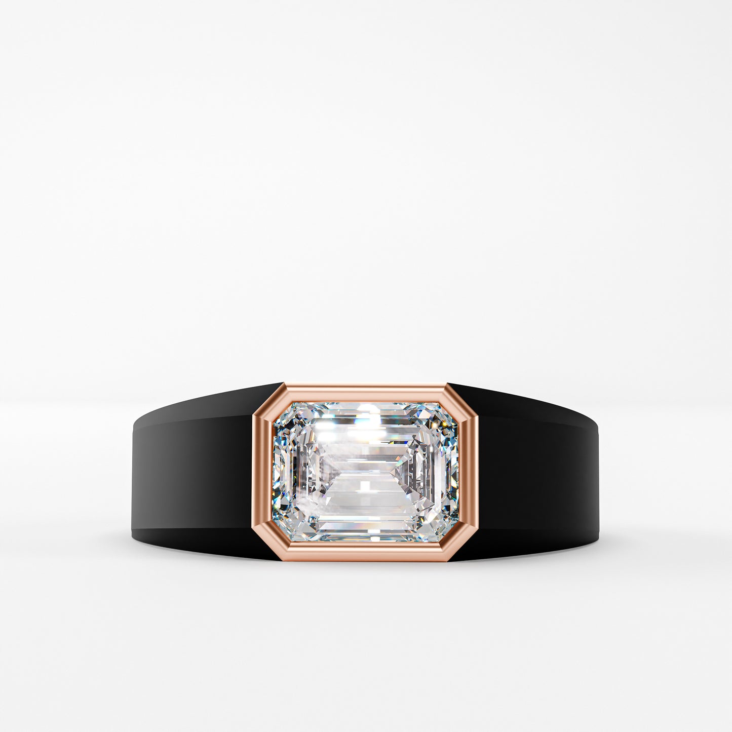 The Onyx Crown - Emerald Cut Diamond Ring on Black Onyx Band