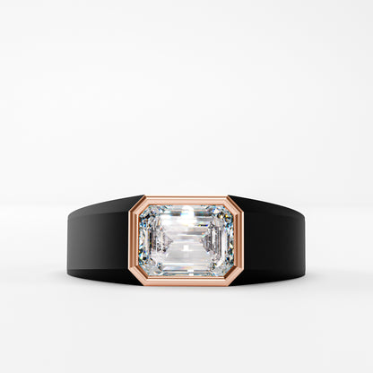 The Onyx Crown - Emerald Cut Diamond Ring on Black Onyx Band
